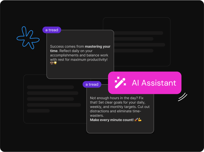 An AI assistant panel drafting the posts of a thread.
